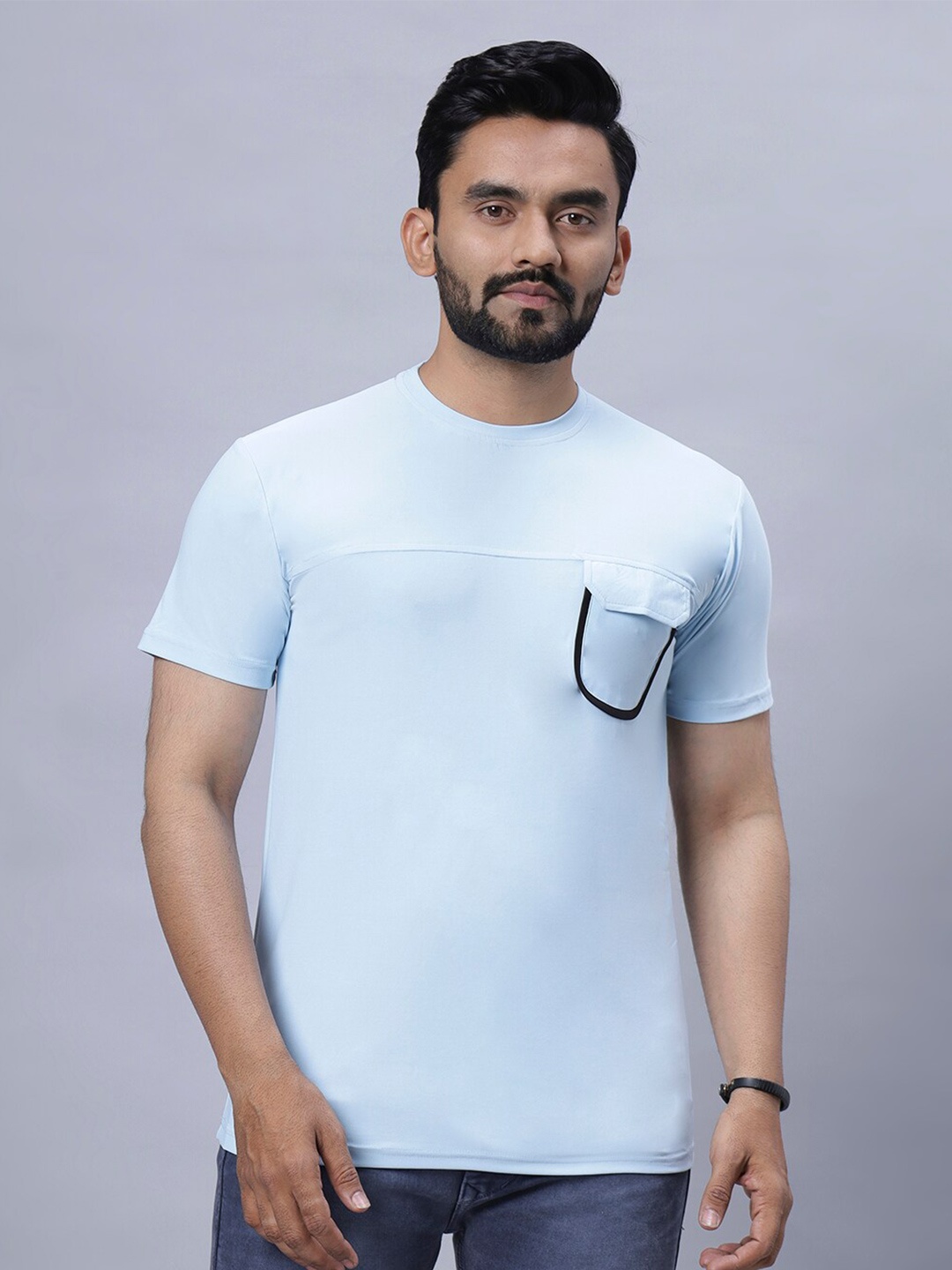 

N AND J Round Neck Cotton Casual T-shirt, Blue