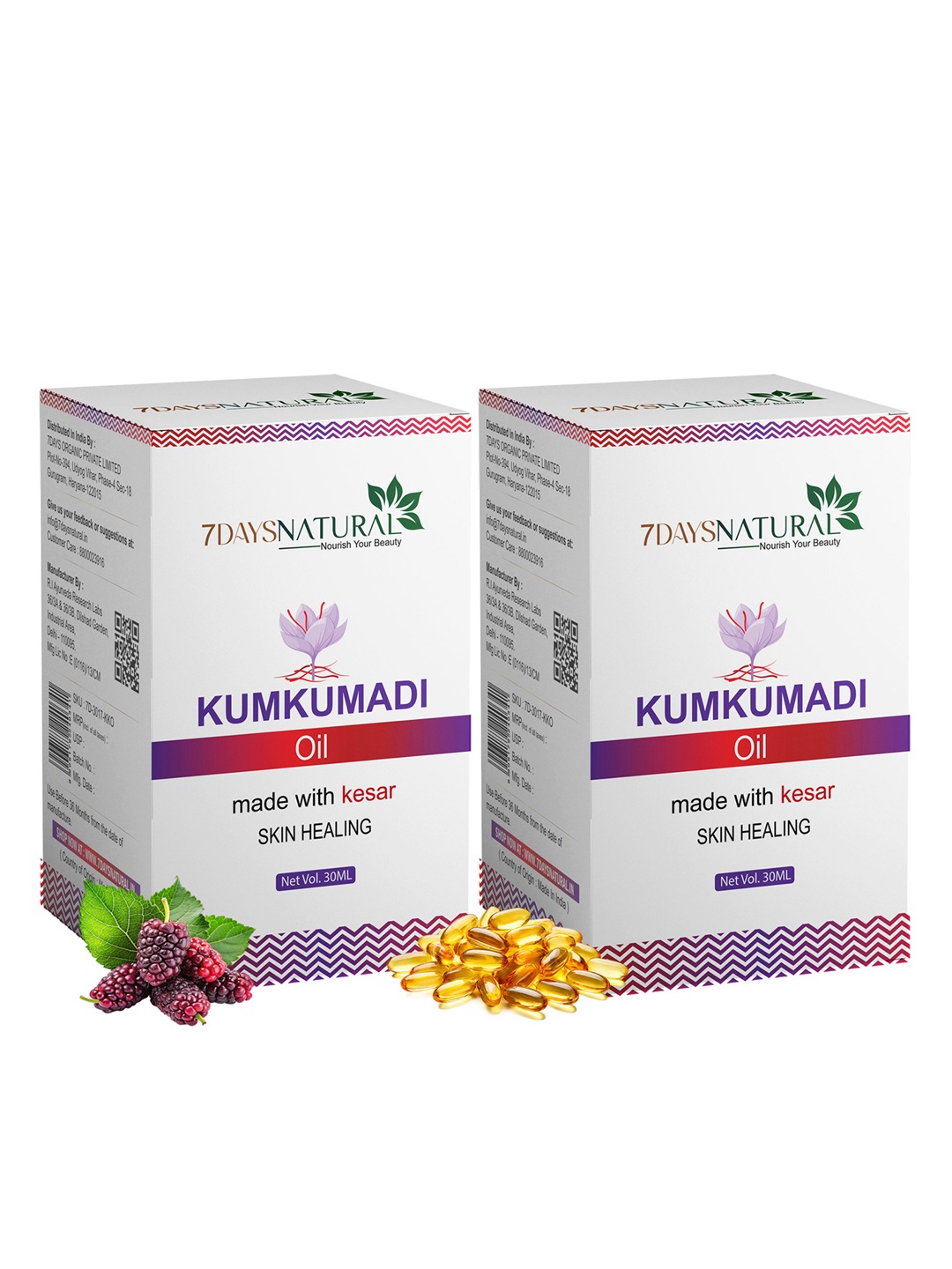 

7 DAYS Natural Set Of 2 Kumkumadi Essential Oil - 30ml, White