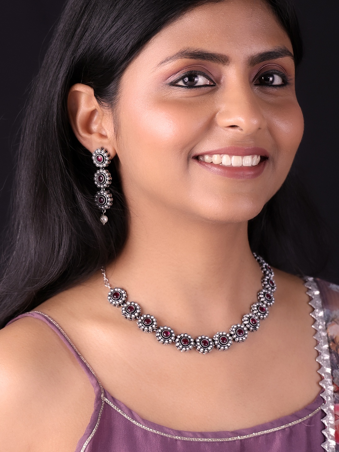 

PANASH Silver-Plated Stone Studded Jewellery Set