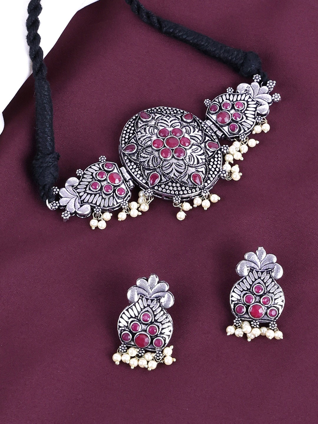 

PANASH Silver-Plated Stone Studded Jewellery Set
