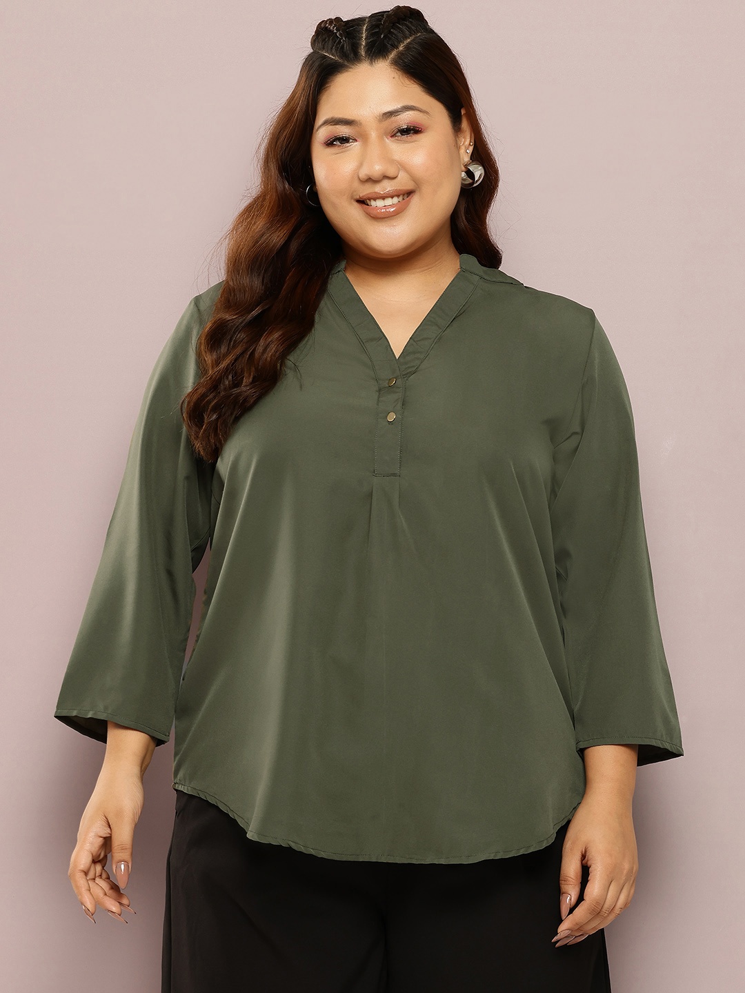 

Qurvii+ Women Plus Size Comfort Solid Casual Shirt, Olive