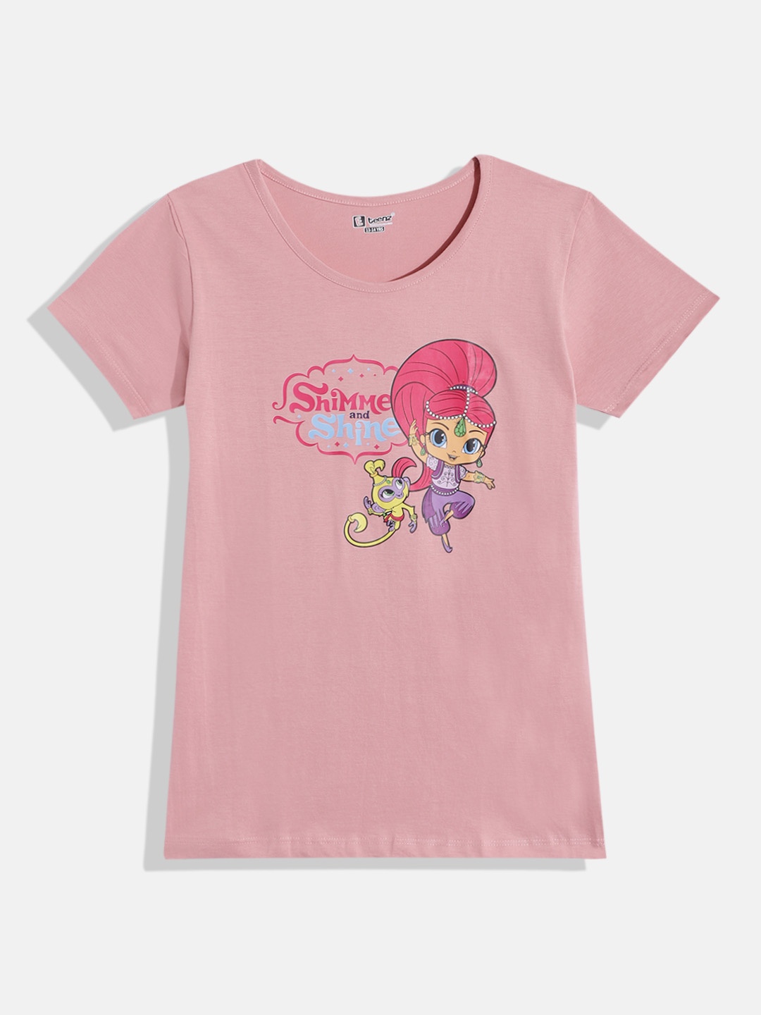 

Eteenz Girls Premium Cotton Shimmer & Shine Printed T-shirt, Rose