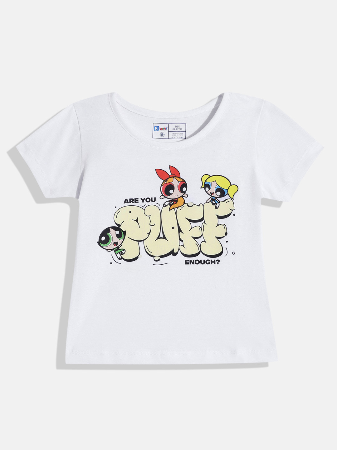 

Eteenz Girls Premium Cotton Powerpuff Girls Printed T-shirt, White