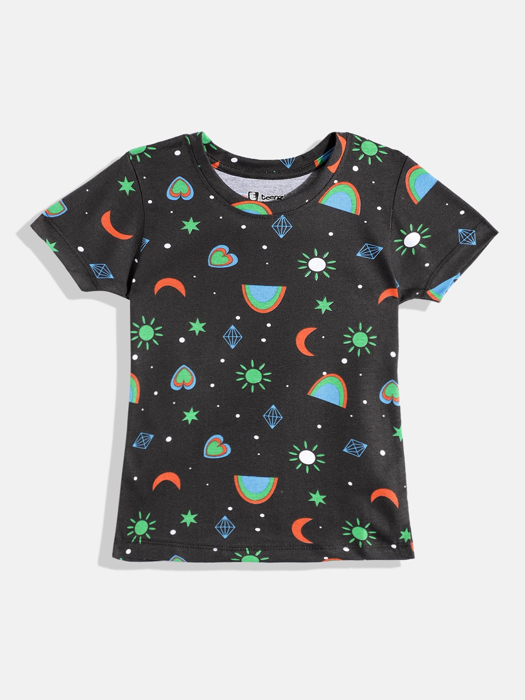 

Eteenz Girls Premium Cotton Conversational Printed T-shirt, Charcoal