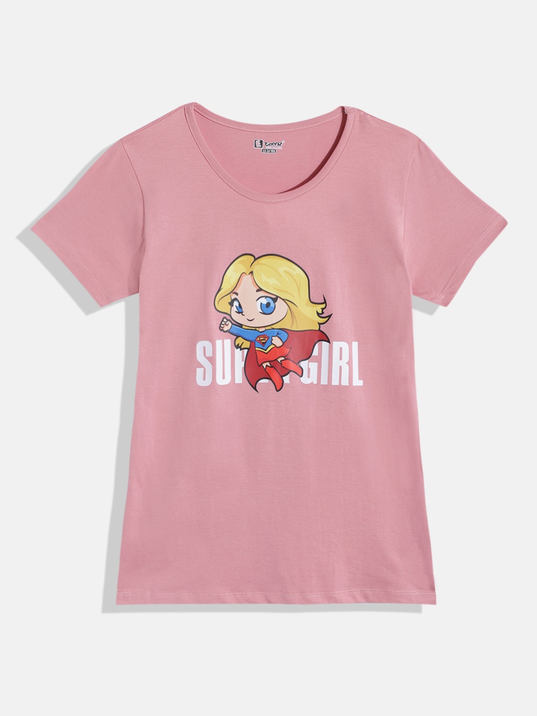 

Eteenz Girls Supergirl Graphic Printed Pure Cotton T-shirt, Pink