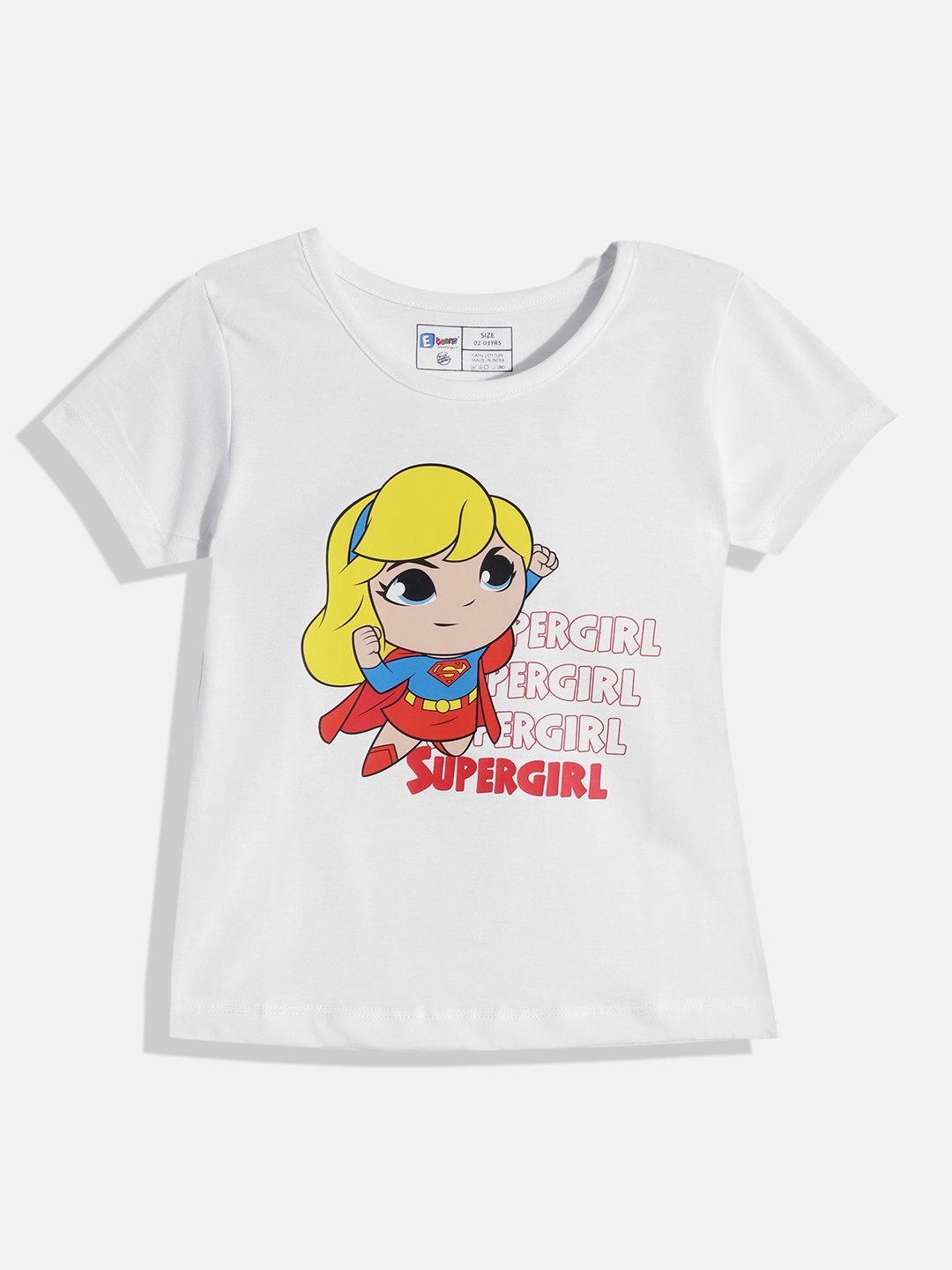 

Eteenz Girls Supergirl Printed Cotton T-shirt, White