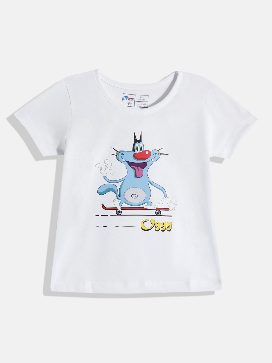 

Eteenz Girls Oggy & the Cockroaches Printed Cotton T-shirt, White