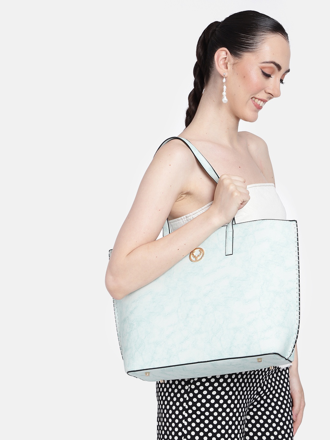 

Allen Solly Textured Tote with Pouch, Sea green