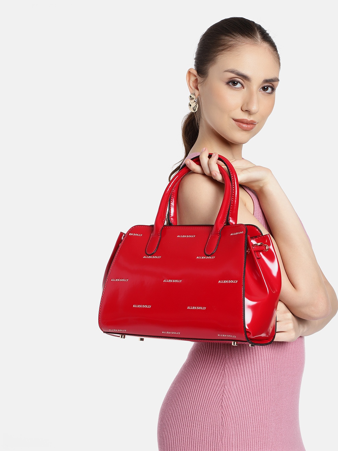 

Allen Solly Brand Logo Printed Handheld Bag, Red