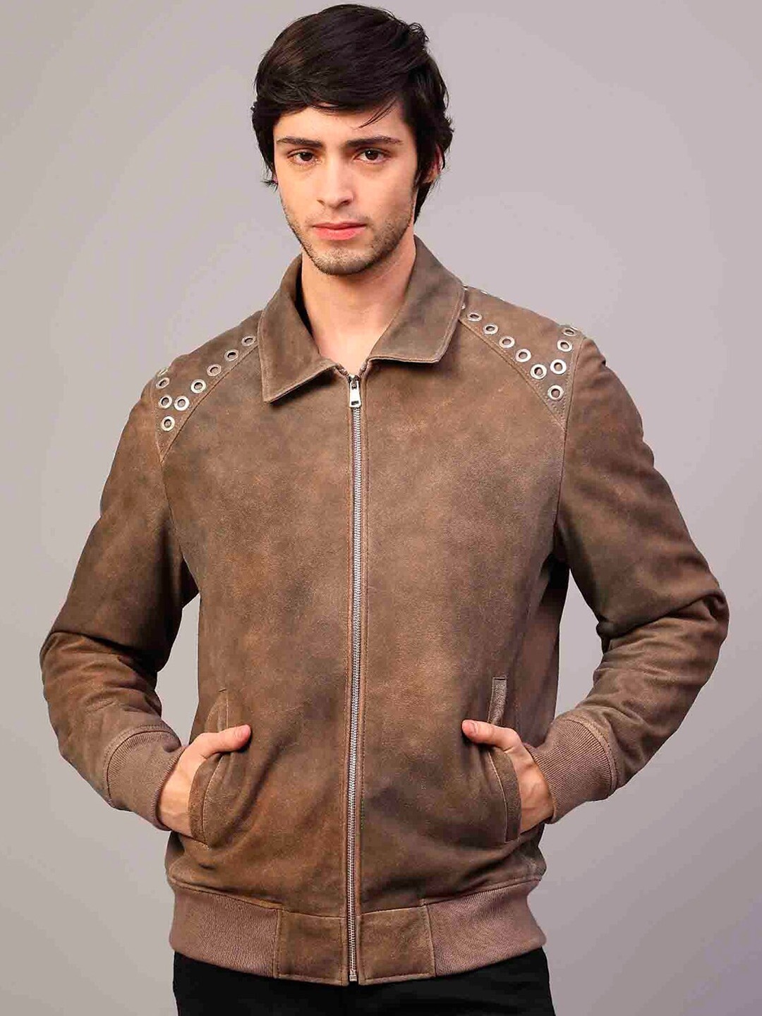 

Saint G Water Resistant Leather Jacket, Brown