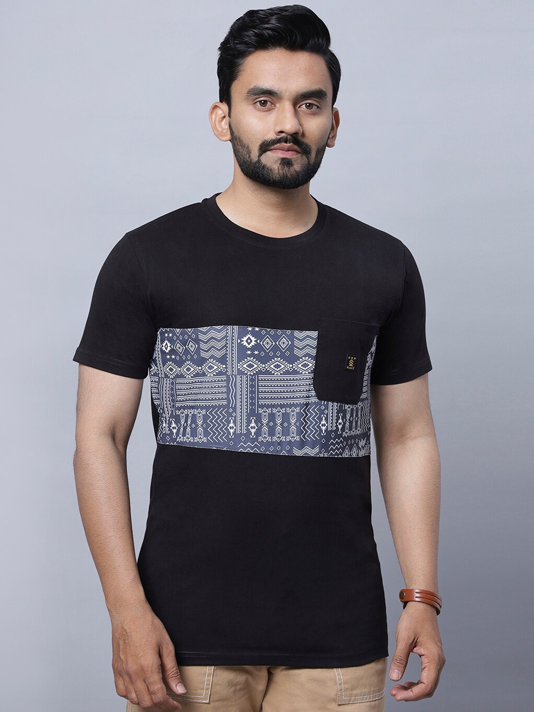 

N AND J Graphic Printed Round Neck Cotton Casual T-shirt, Black