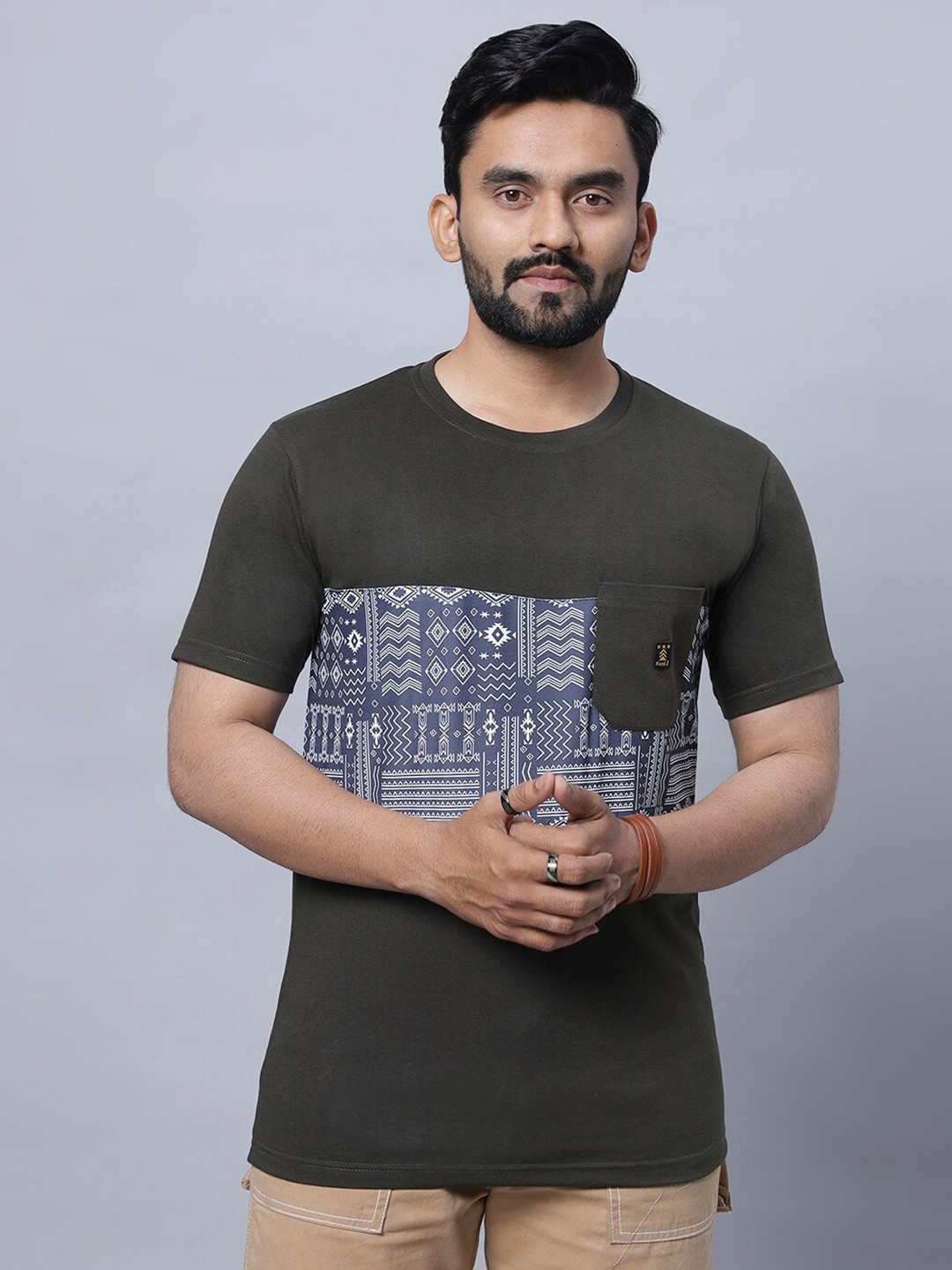

N AND J Graphic Printed Round Neck Cotton Casual T-shirt, Green