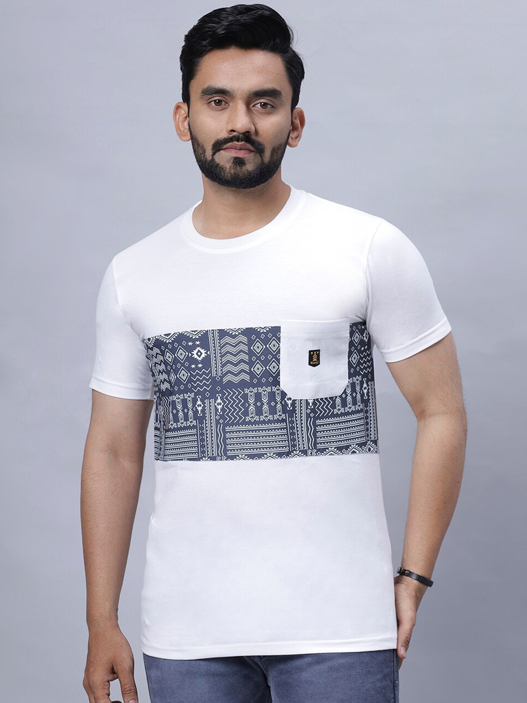 

N AND J Graphic Printed Round Neck Cotton Casual T-shirt, White
