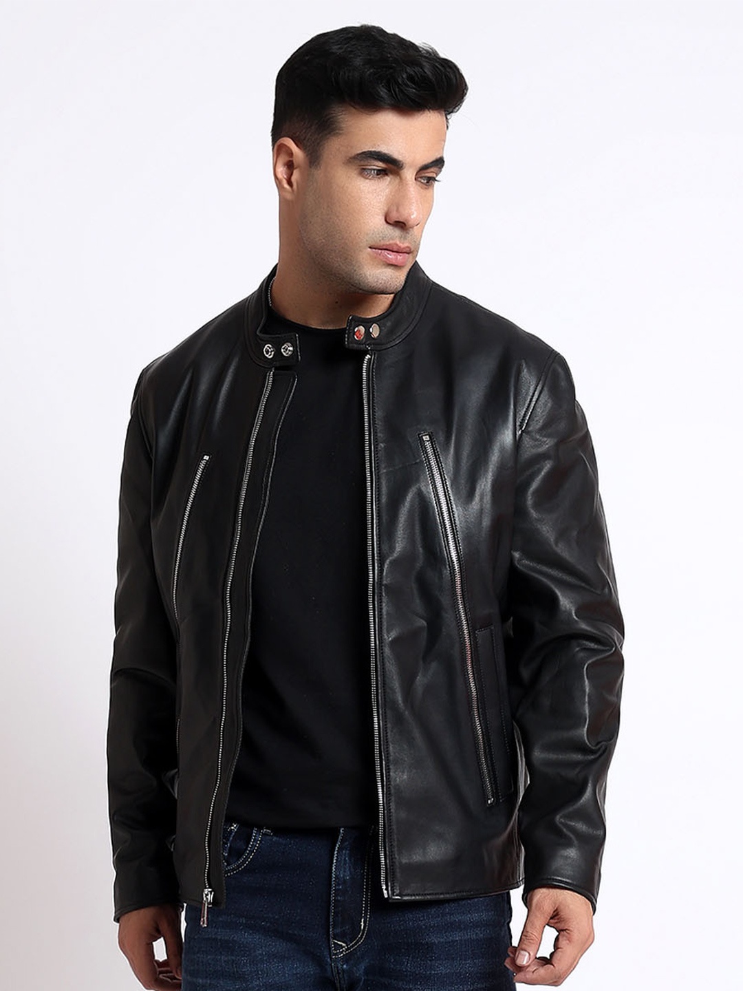 

Saint G Leather Water Resistant Leather Jacket, Black