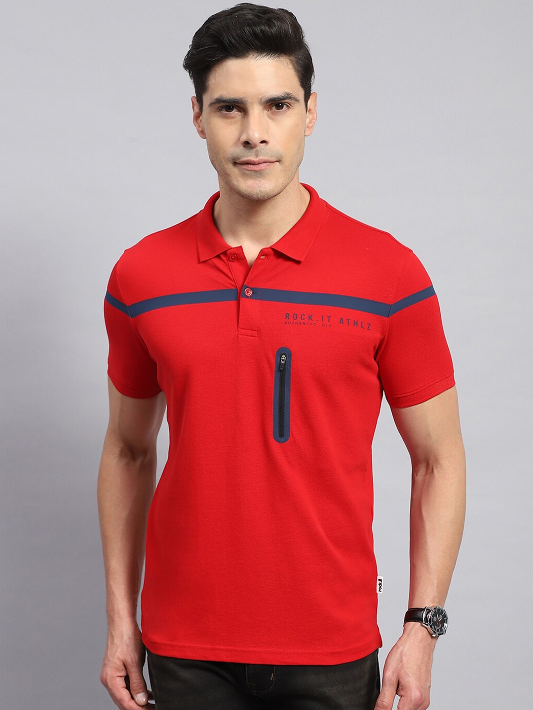 

rock.it Polo Collar Short Sleeves Cotton T-shirt, Red