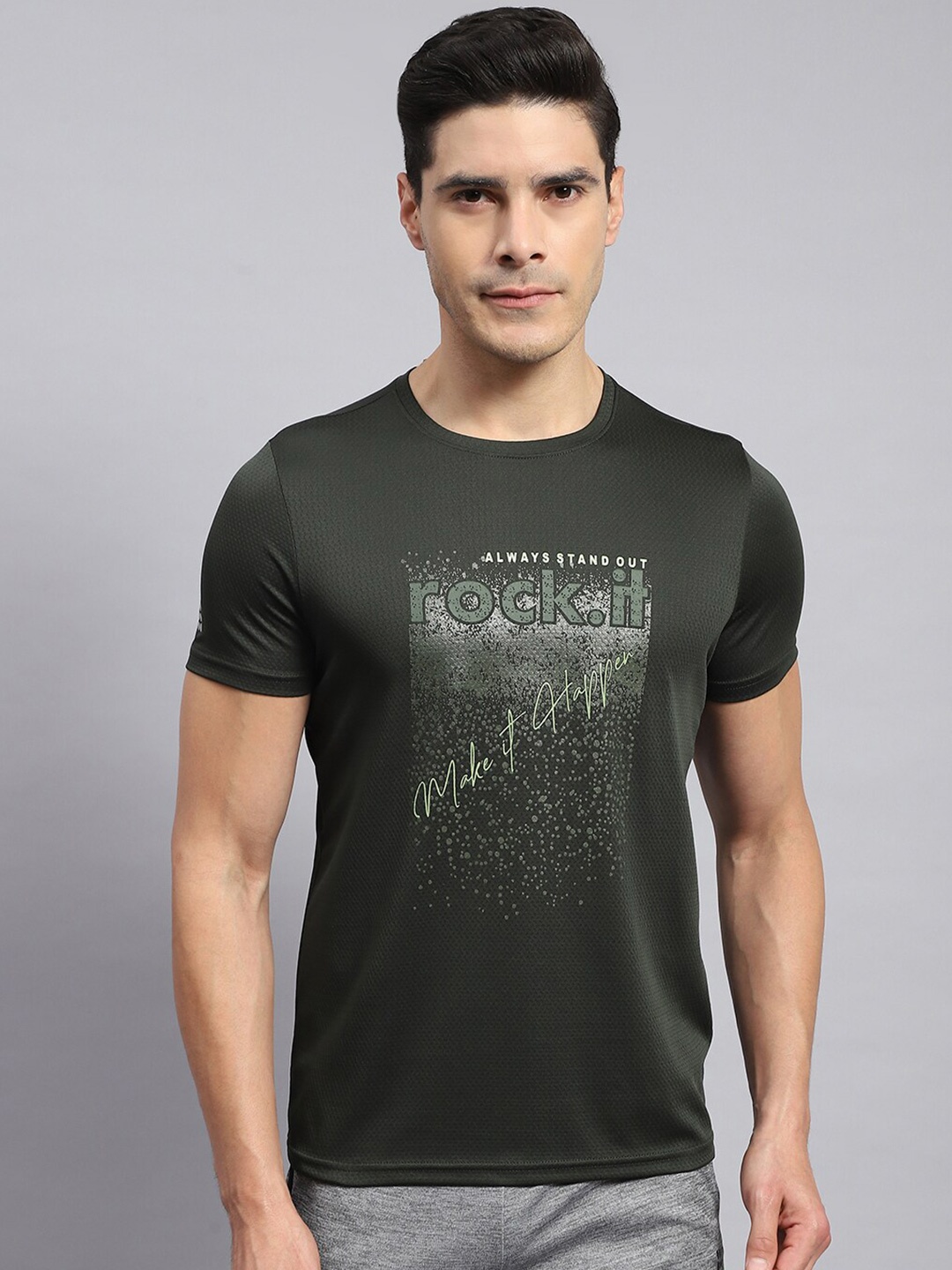 

rock.it Typography Printed Round Neck Cotton Casual Tshirt, Green