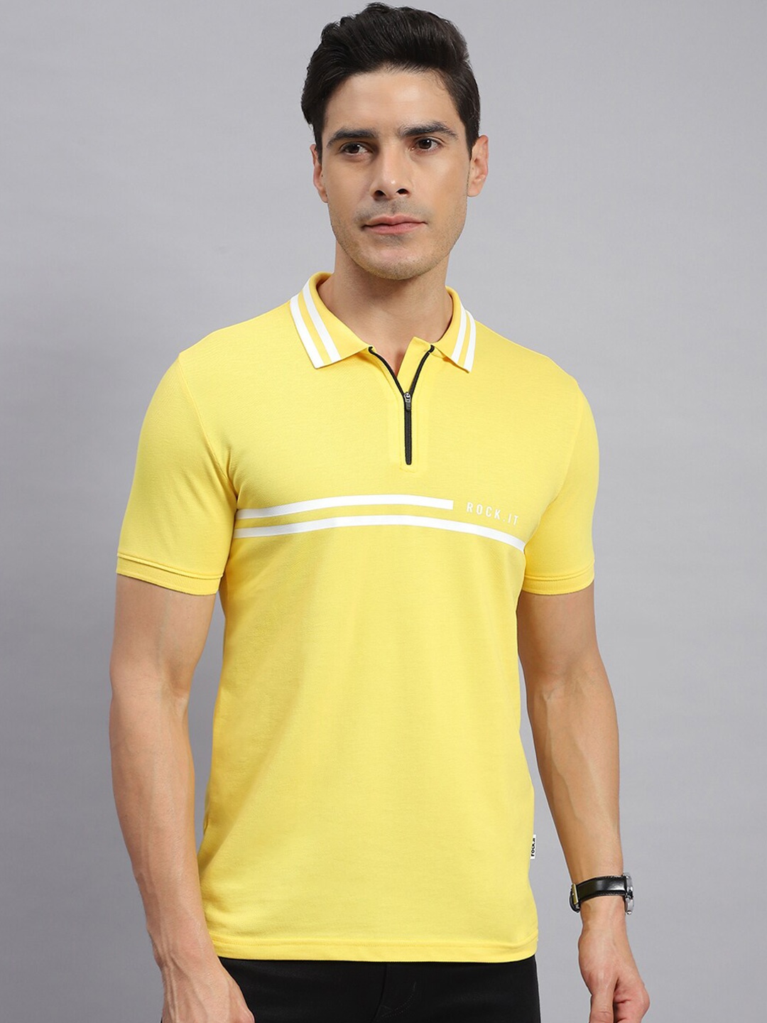 

rock.it Polo Collar Cotton Casual T-shirt, Yellow