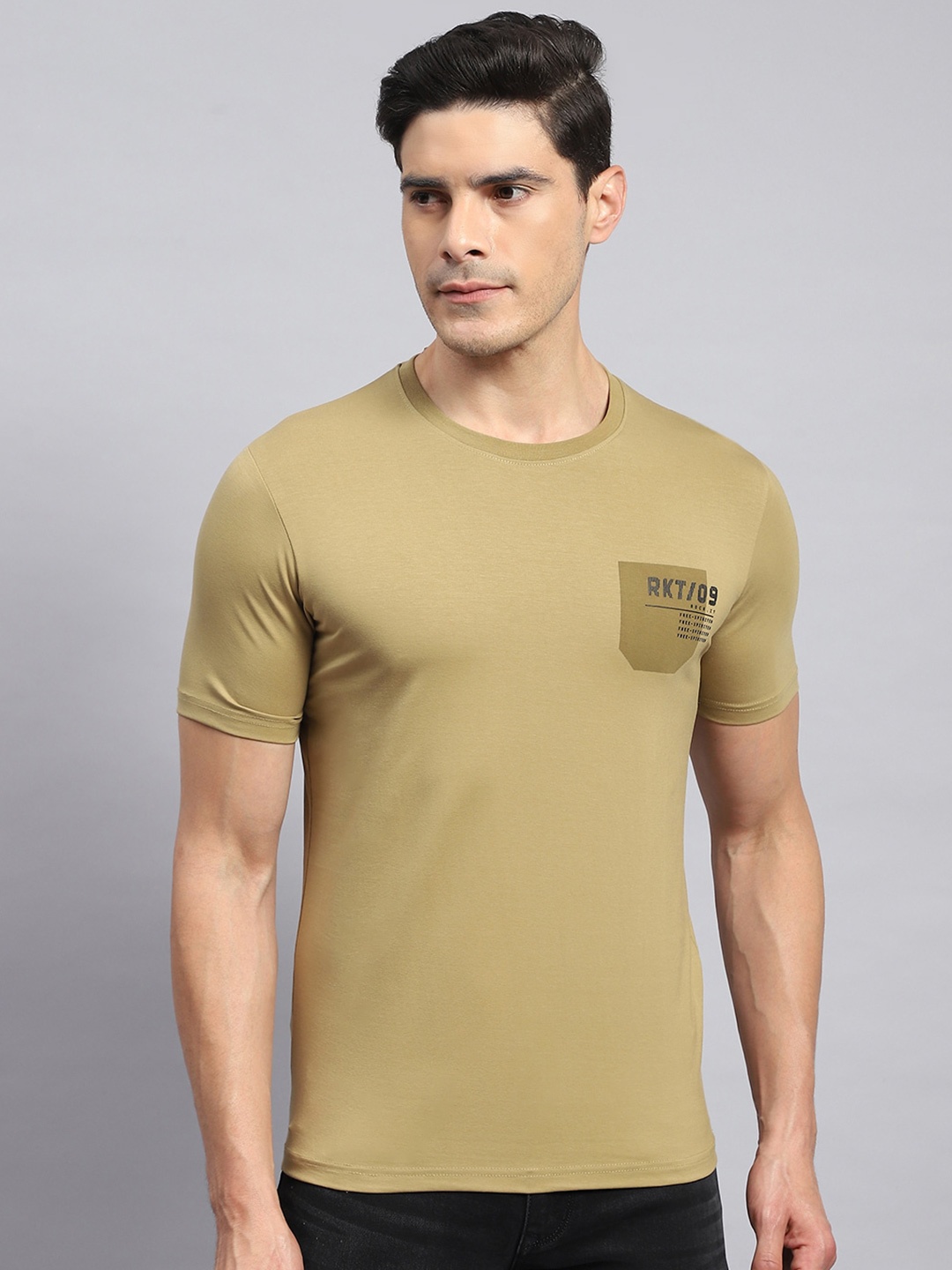 

rock.it Round Neck Short Sleeves Cotton T-shirt, Khaki