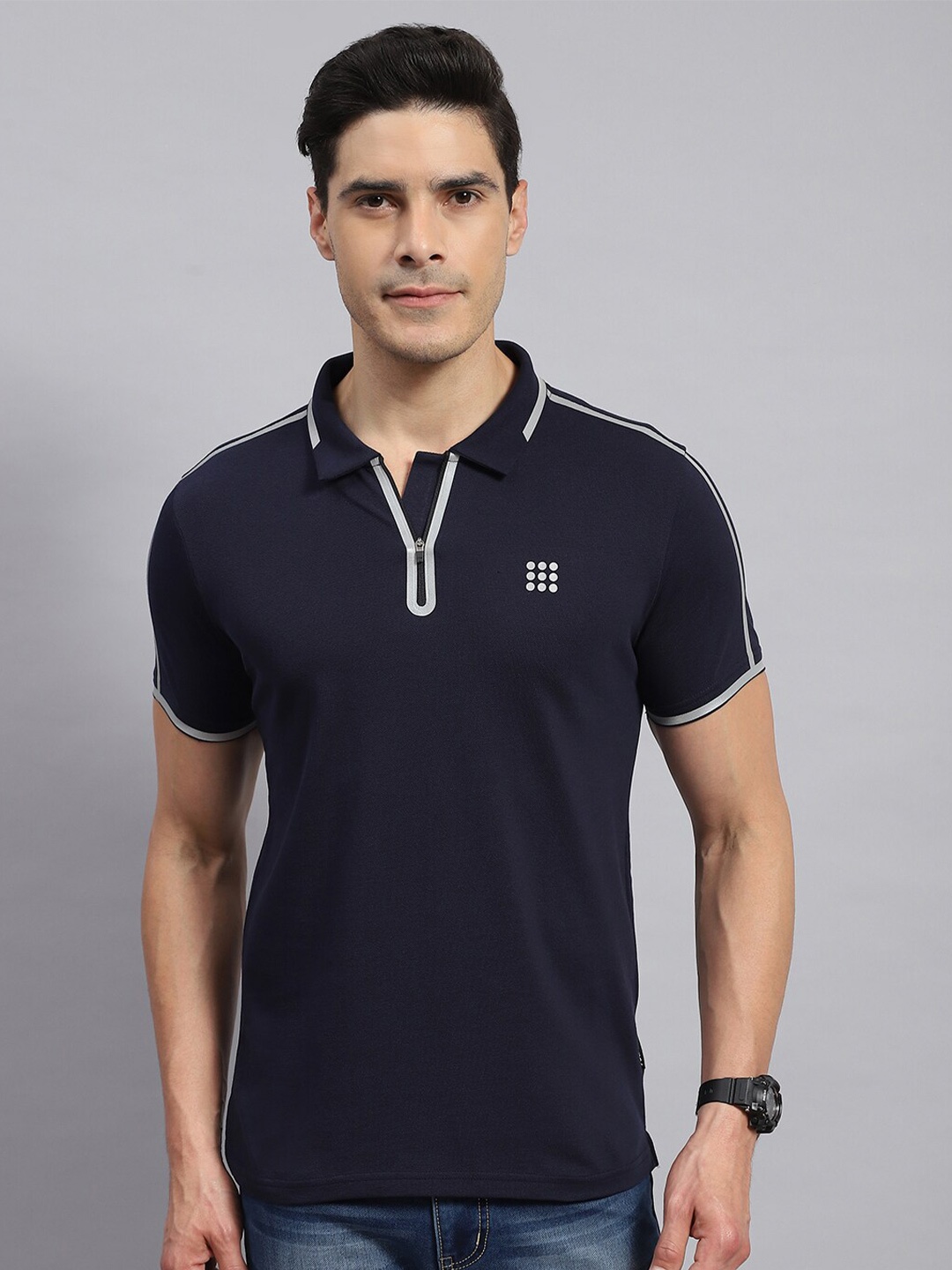 

rock.it Polo Collar Cotton Casual T-shirt, Navy blue