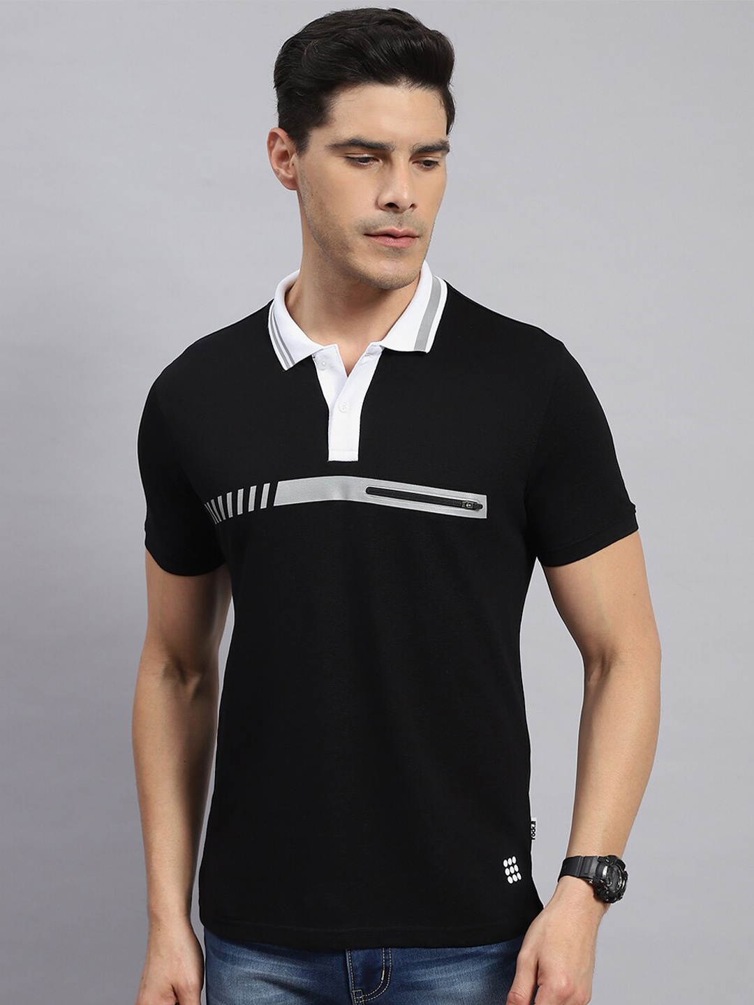 

rock.it Polo Collar Short Sleeves Regular Fit Cotton T-shirt, Black