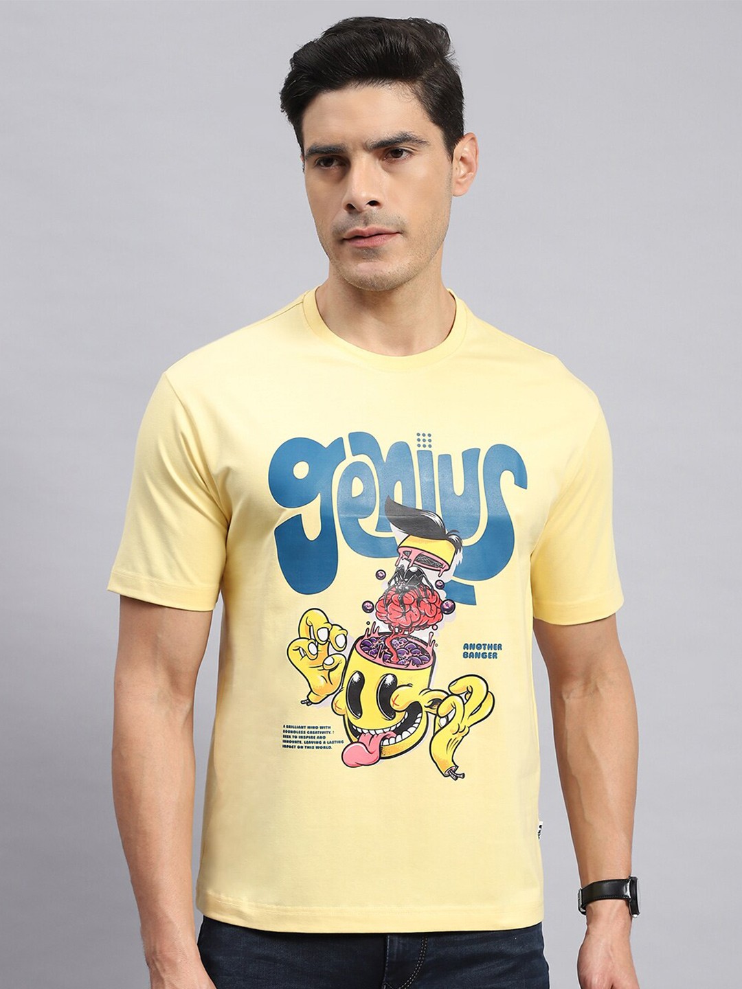 

rock.it Typography Printed Round Neck Cotton T-shirt, Yellow