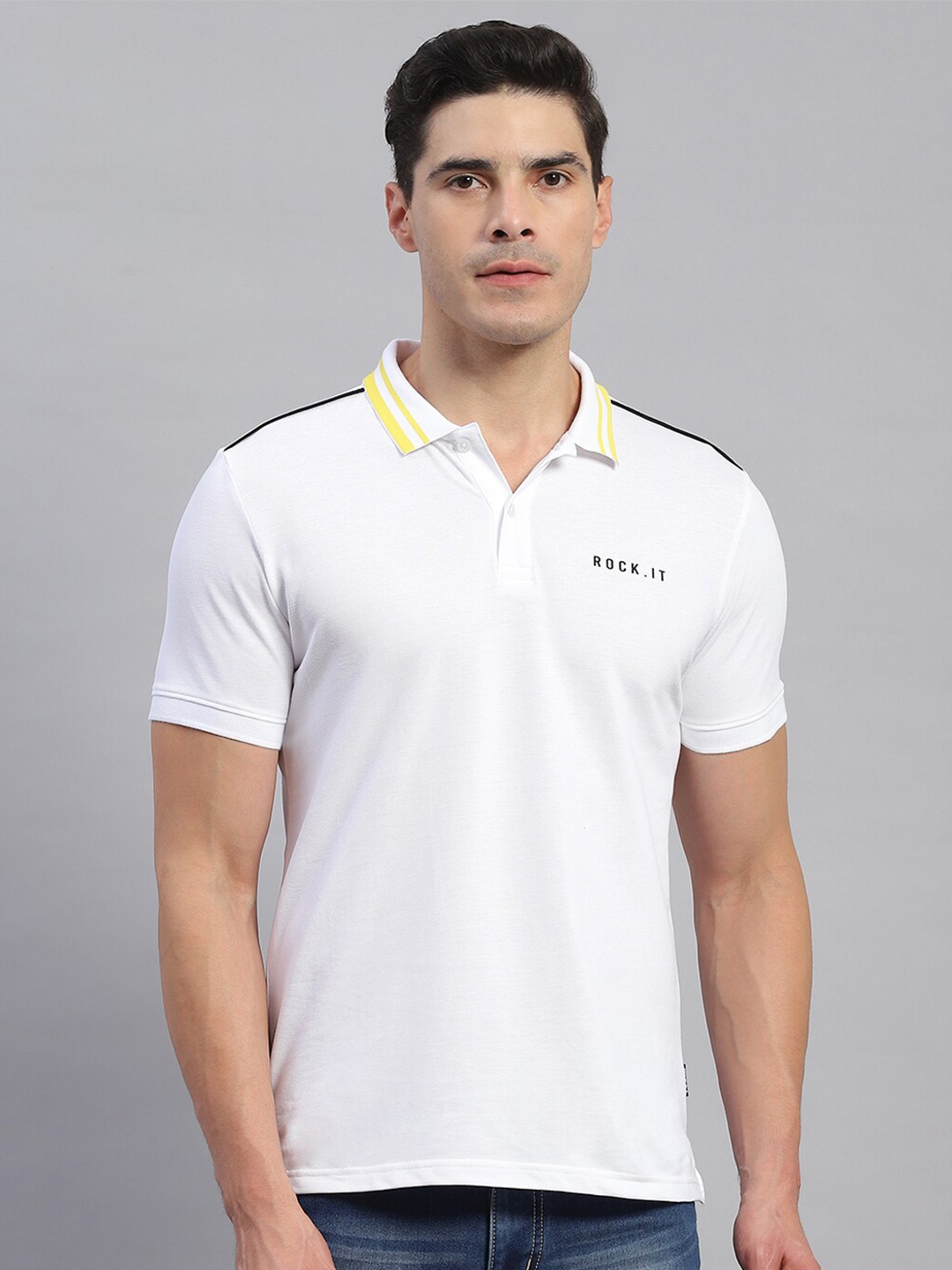 

rock.it Polo Collar Short Sleeves Cotton T-shirt, White
