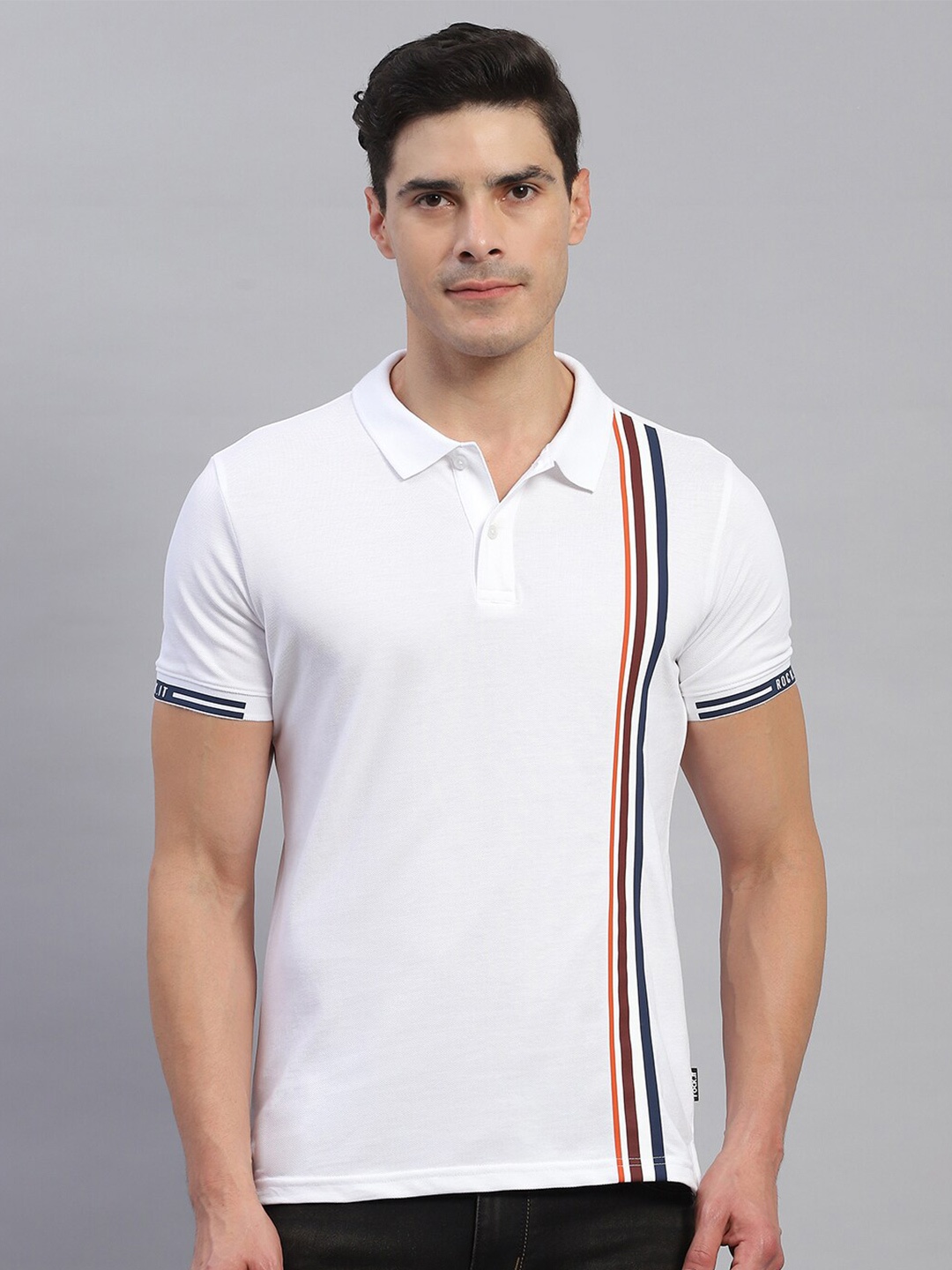 

rock.it Striped Polo Collar Cotton T-shirt, White