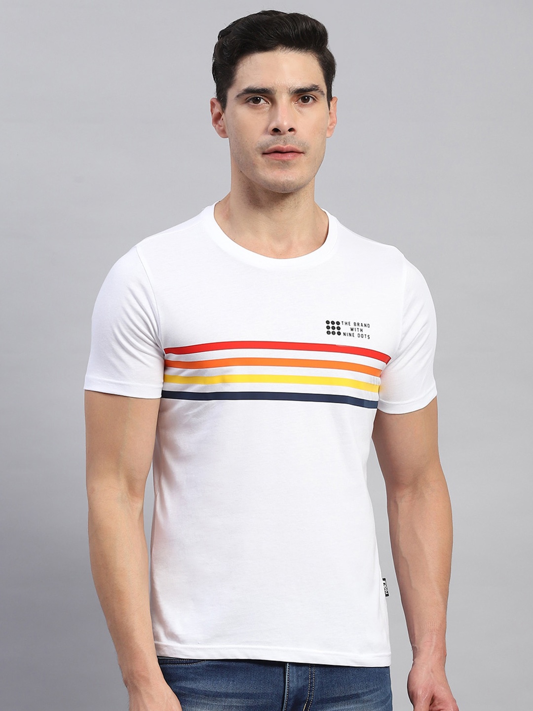

rock.it Round Neck Striped Cotton T-shirt, White