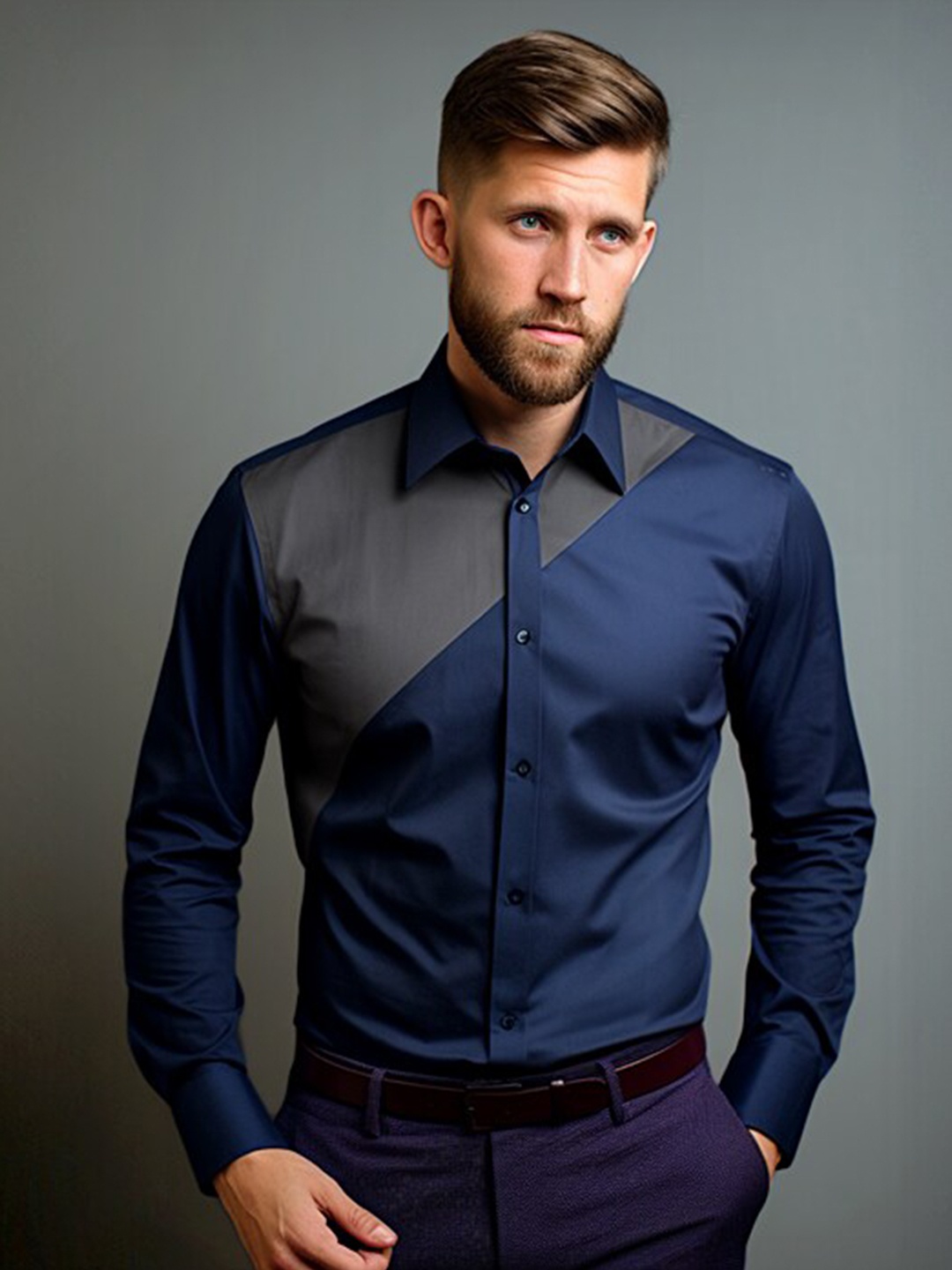 

HE SPOKE Smart Tailored Fit Cotton Formal Shirt, Navy blue