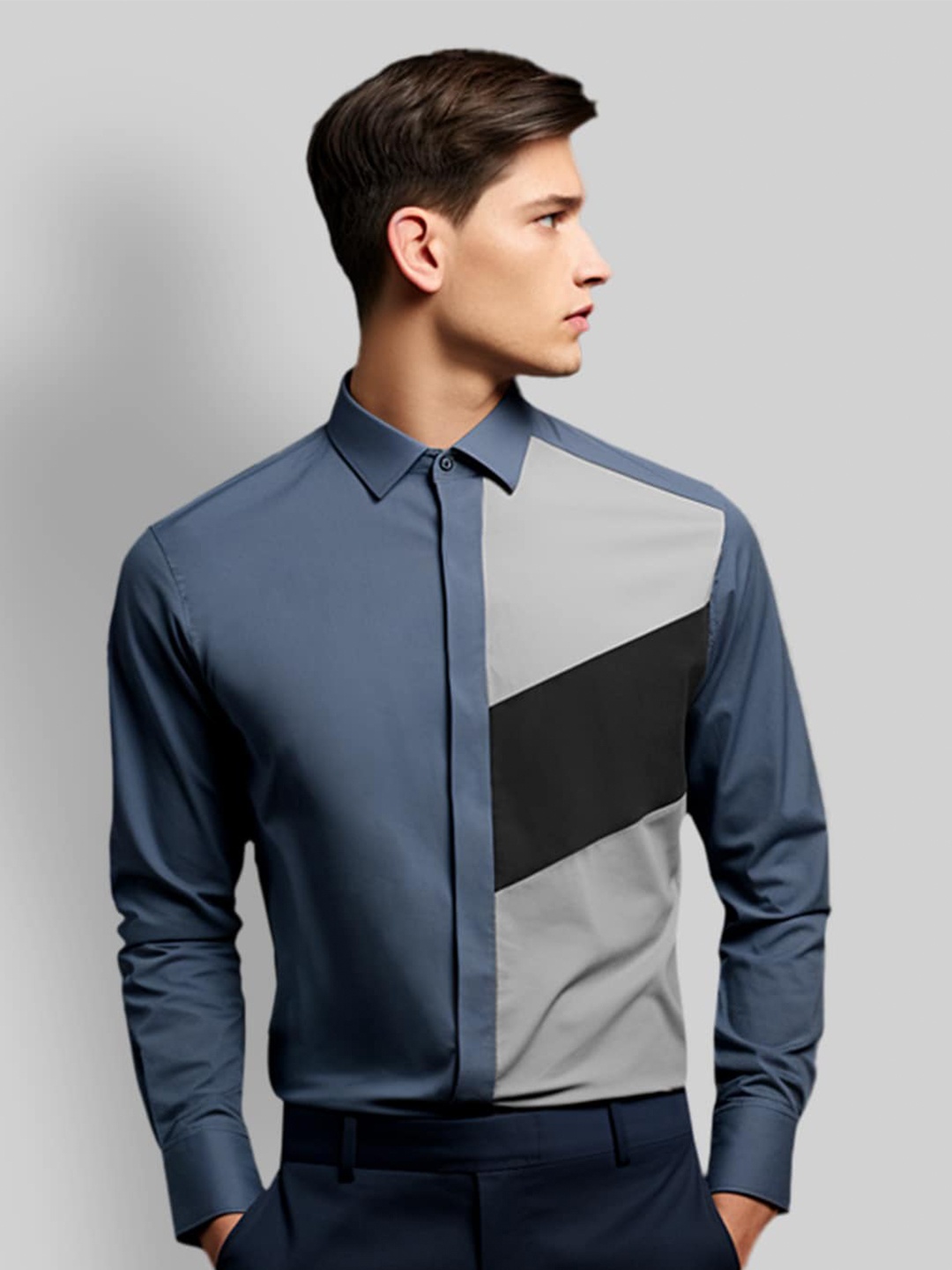 

HE SPOKE Smart Tailored Fit Cotton Formal Shirt, Grey