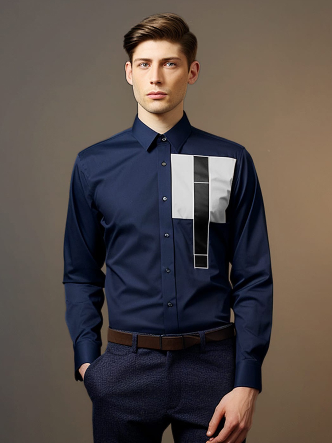 

HE SPOKE Smart Tailored Fit Cotton Formal Shirt, Navy blue