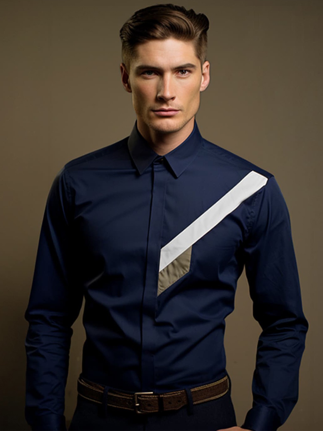 

HE SPOKE Smart Spread CollarTailored Fit Cotton Semi formal Shirt, Navy blue