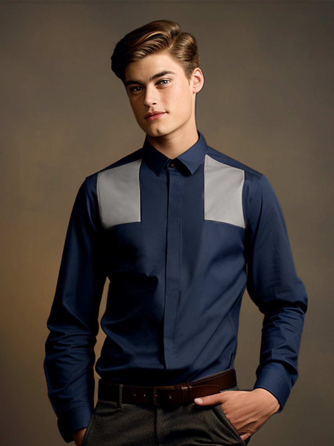 

HE SPOKE Smart Tailored Fit Cotton Forma Shirt, Navy blue