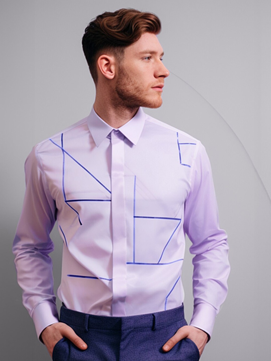 

HE SPOKE Smart Tailored Fit Windowpane Checks Cotton Checked Casual Shirt, Purple