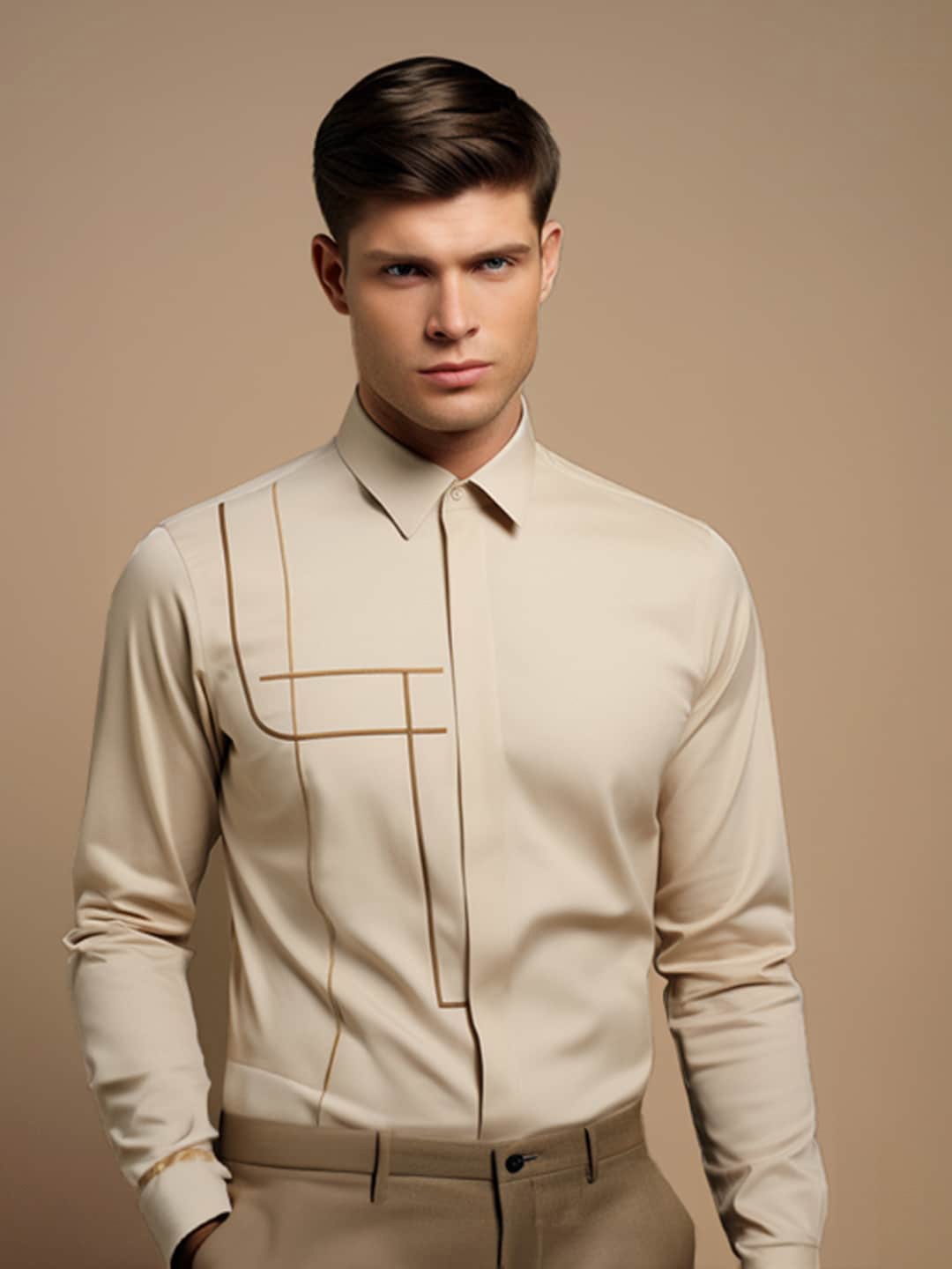 

HE SPOKE Smart Tailored Fit Cotton Casual Shirt, Cream