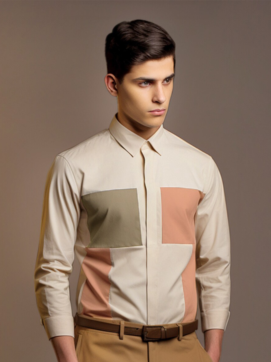 

HE SPOKE Smart Tailored Fit Cotton Formal Shirt, Cream