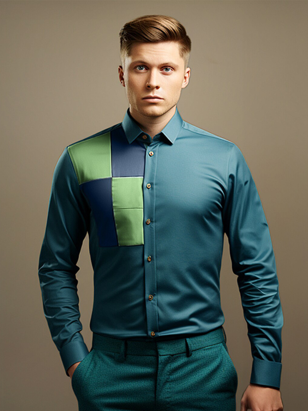 

HE SPOKE Smart Tailored Fit Cotton Casual Shirt, Green