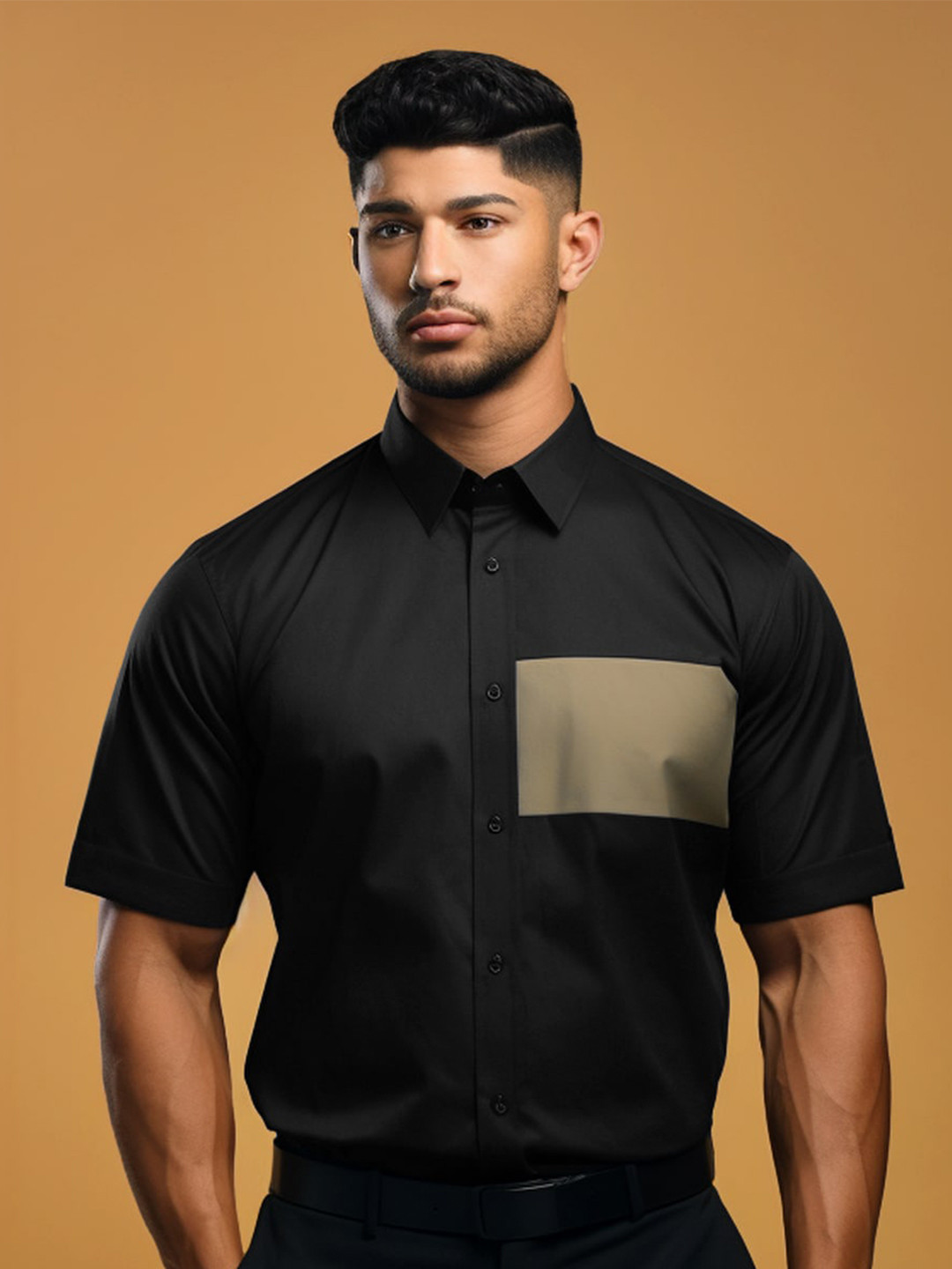 

HE SPOKE Men Smart Tailored Fit Cotton Formal Shirt, Black