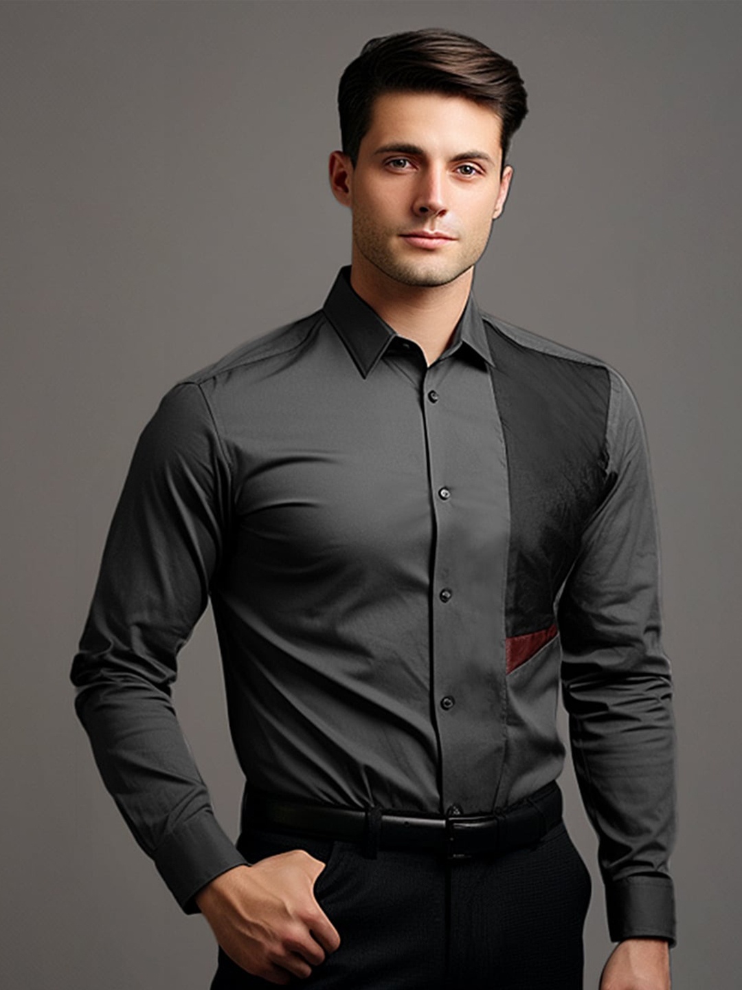 

HE SPOKE Smart Tailored Fit Cotton Formal Shirt, Grey