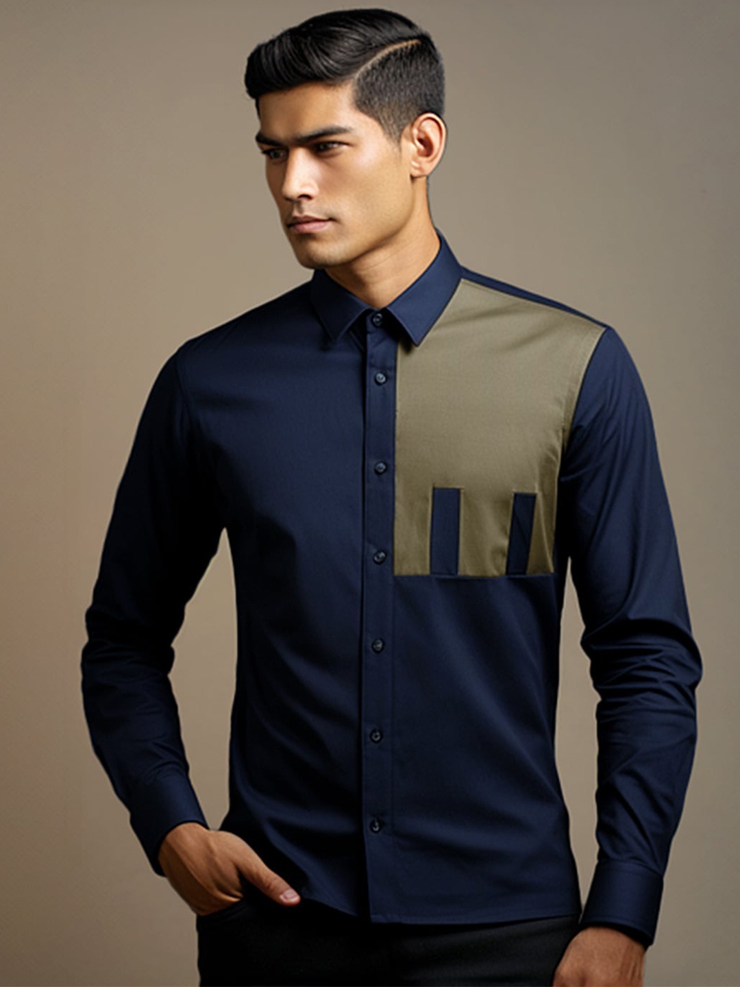 

HE SPOKE Smart Tailored Fit Cotton Formal Shirt, Navy blue