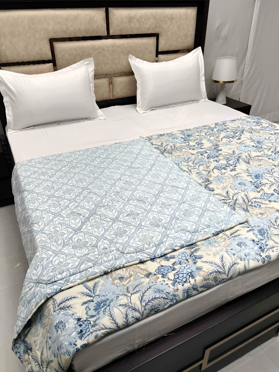 

Pure Decor Blue & Off White Floral AC Room 210 GSM Double Bed Comforter