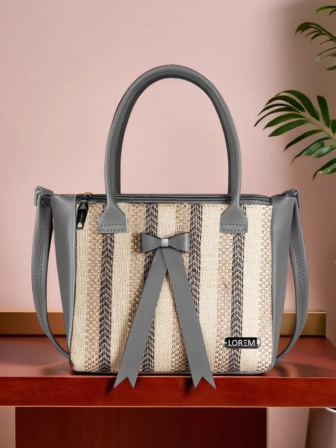 

LOREM Textured Structured Handheld Bag, Grey