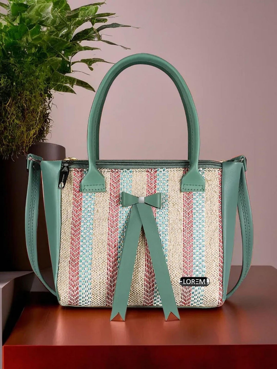 

LOREM Textured Structured Handheld Bag, Green