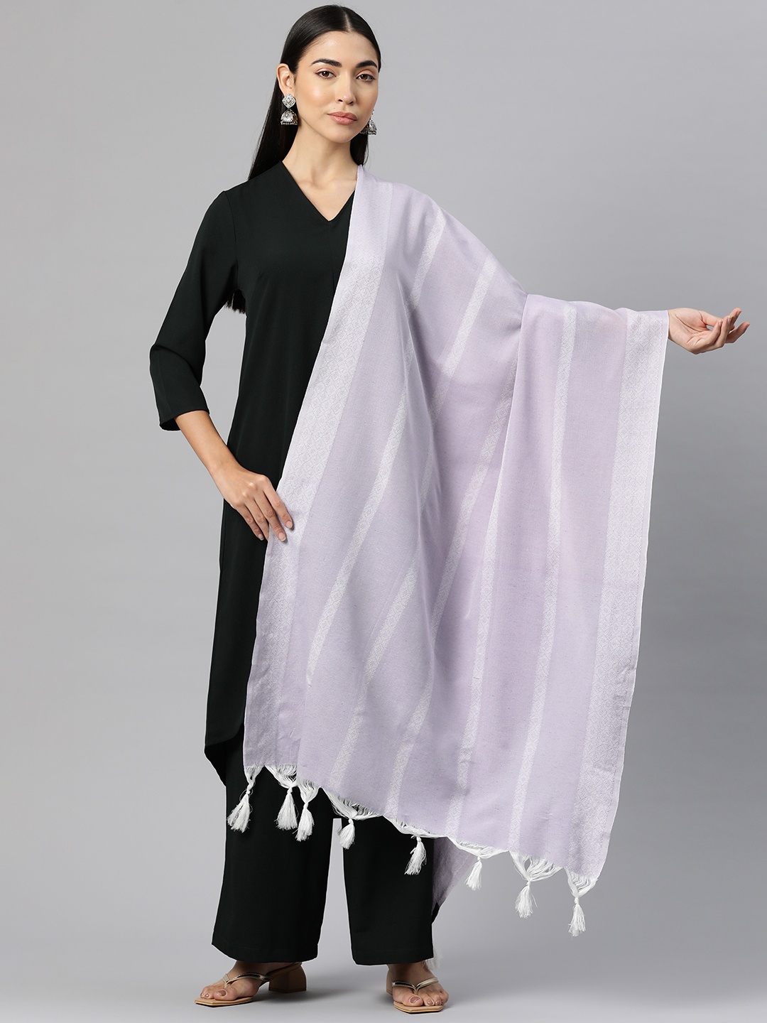 

One Femme Striped Dupatta, Lavender