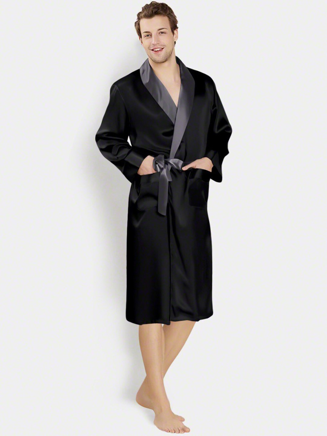 

Bella Babe by SK Shawl Collar Satin Robe, Black