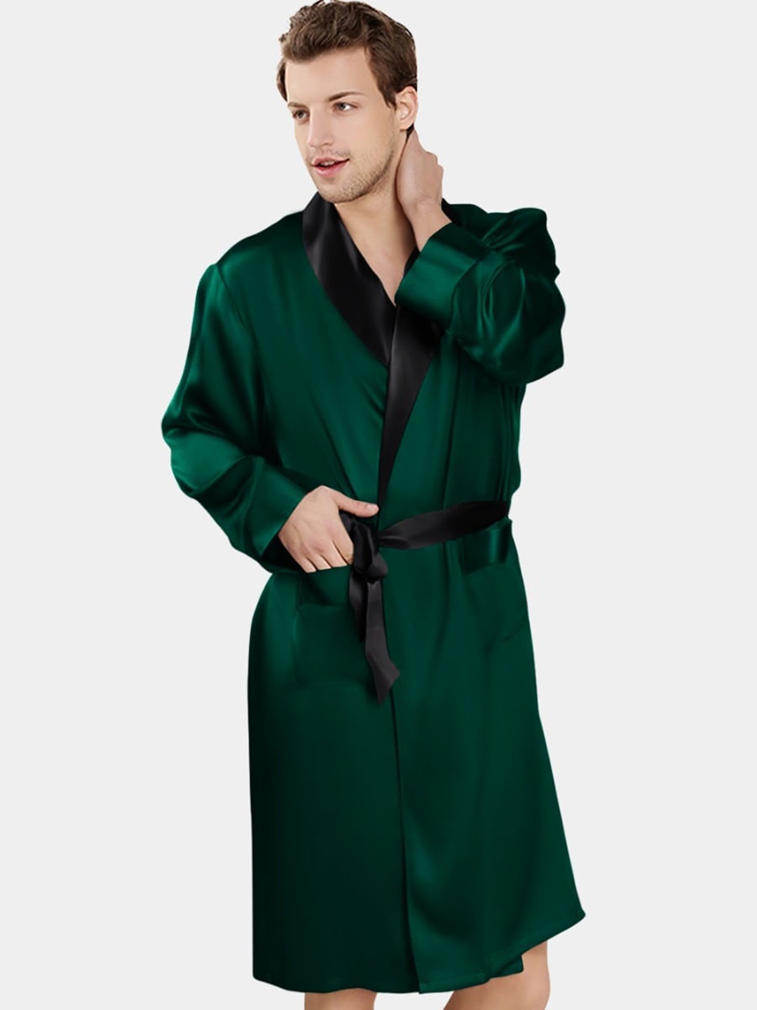 

Bella Babe by SK Premium Satin Long Sleeved Robe With Belt, Green
