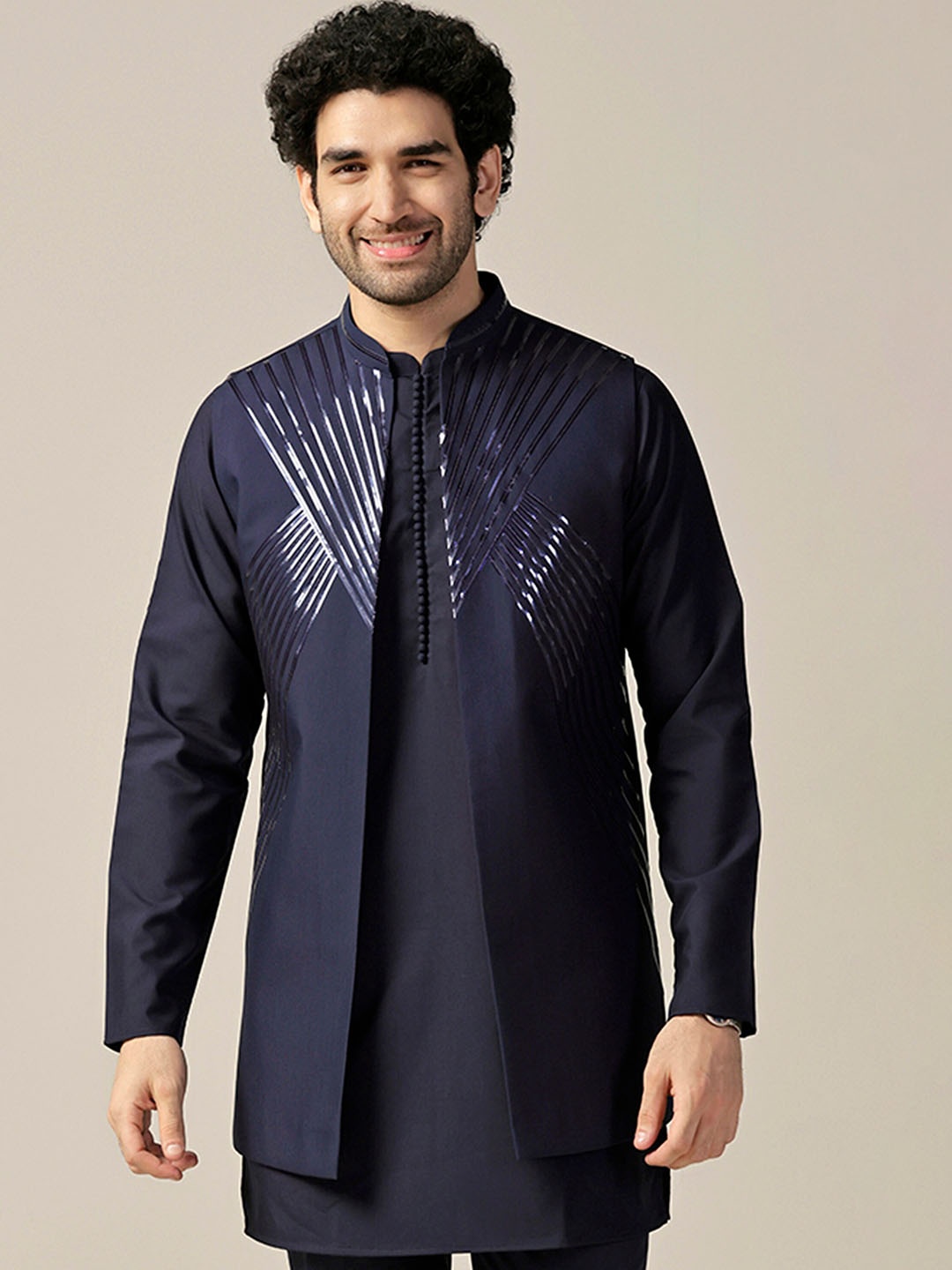 

KISAH Self-Designed Longline Nehru Jacket, Blue
