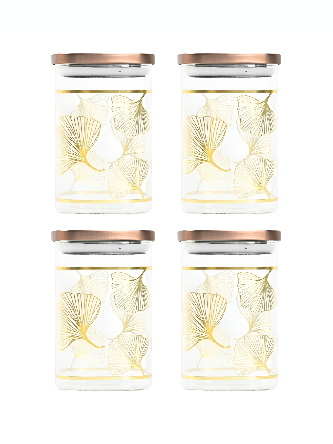 

Femora Transparent 4 Pieces Printed Glass Airtight Storage Jar Lid Container 1.1L each