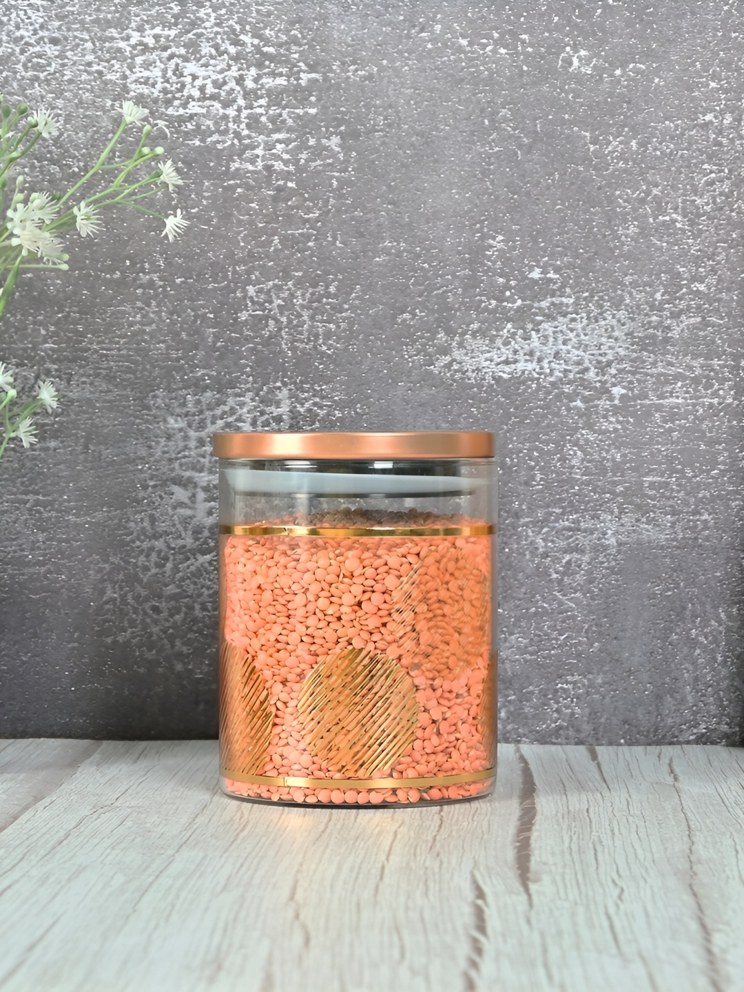 

Femora Transparent Printed Glass Airtight Storage Jar Lid Container 750 ml
