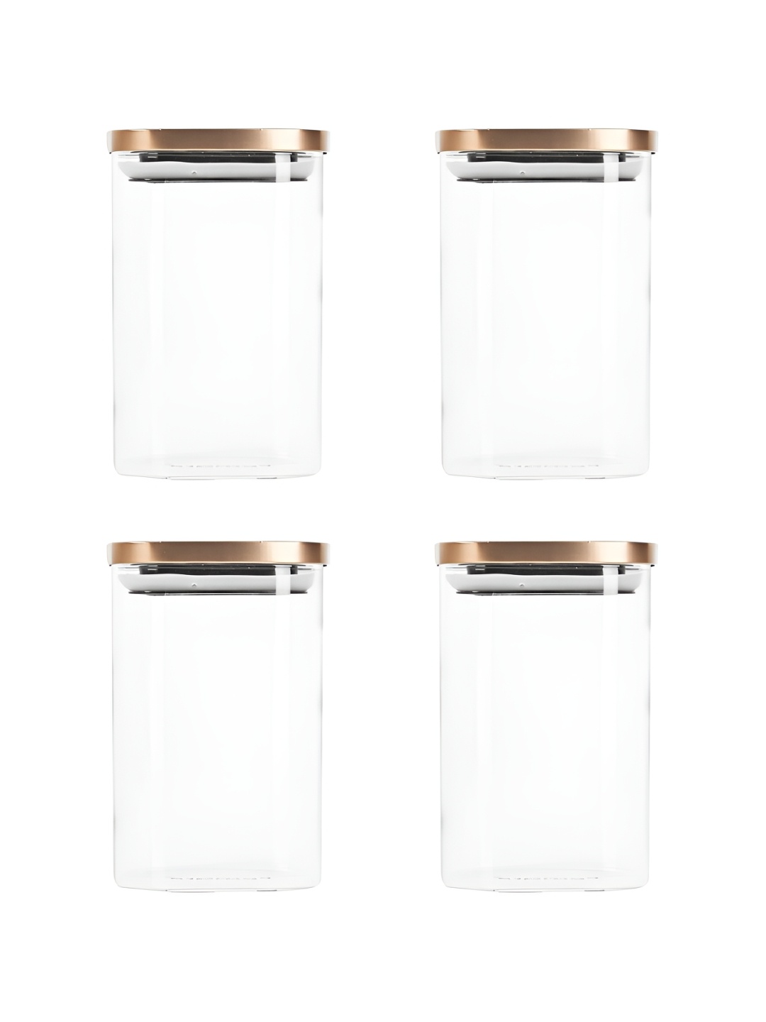 

Femora Transparent 4 Pieces Square Storage Jar with Airtight Steel Lid - 1LEach